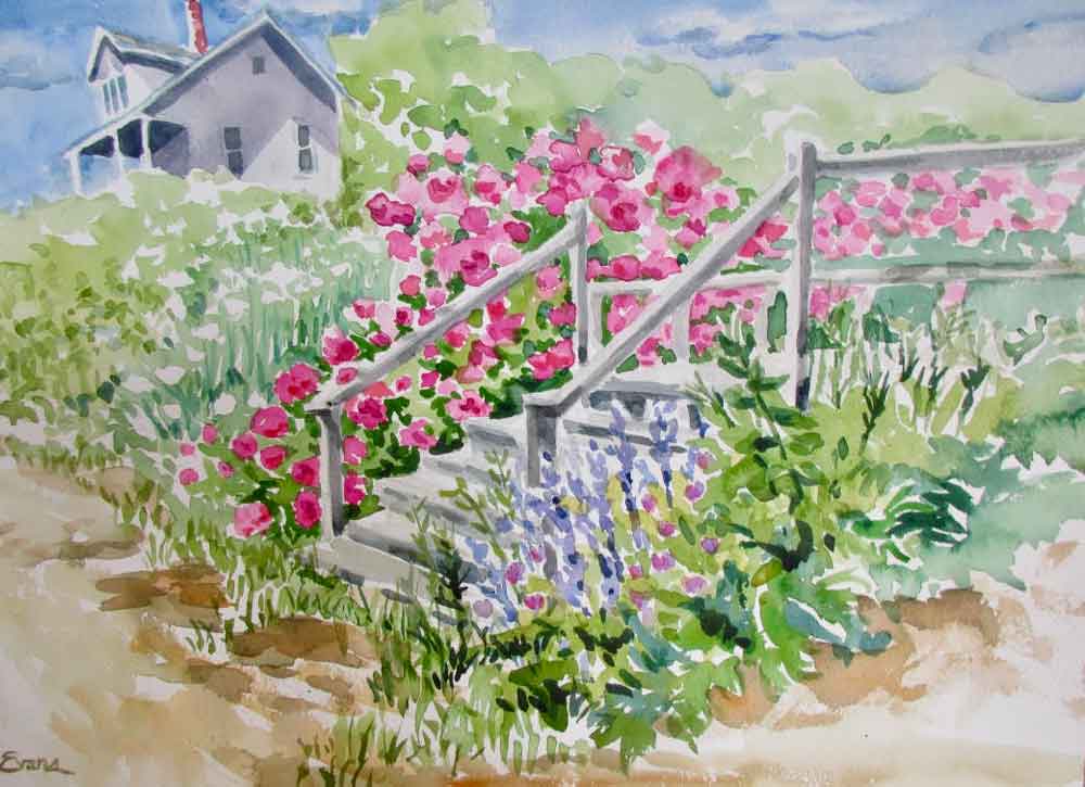 Steps to the Beach, watercolor, matted, $575 by Gwendolyn Evans