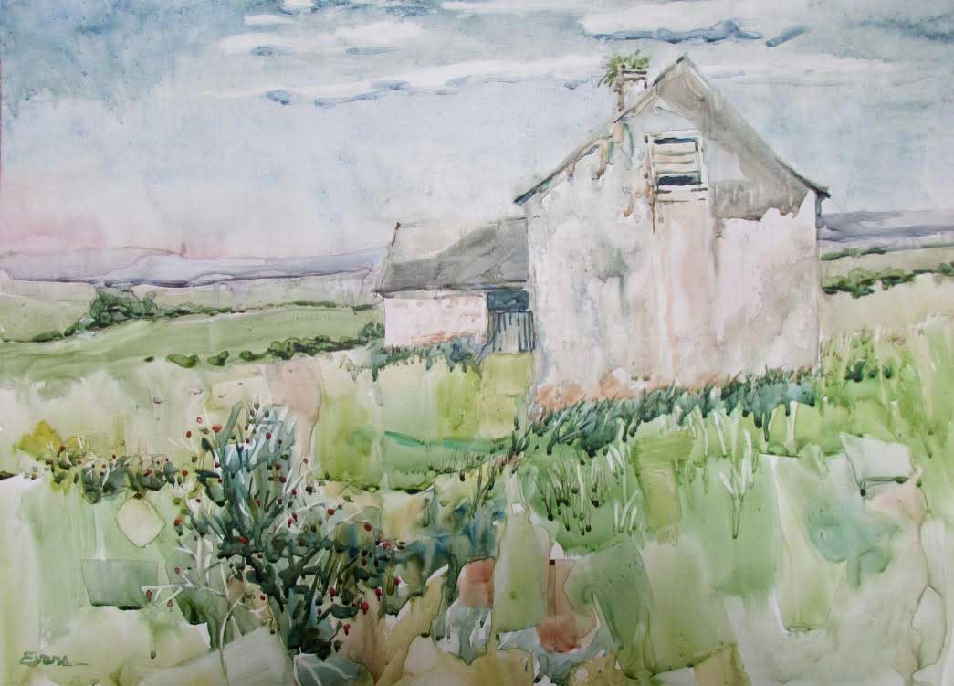 Abandoned Potato Famine Farm, Ireland , watercolor, 32" x 26", custom framed, $975 by Gwendolyn Evans