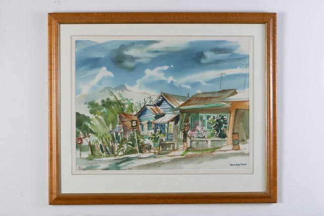 Costa Rica, Across from President Jose Figueres' Home, framed watercolor, 38" x 33" $1,075 by Gwendolyn Evans