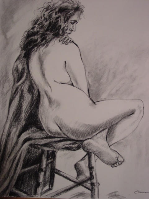 Seated Figure, matted charcoal pencil, approx. 14" x 20", $75 by Gwendolyn Evans