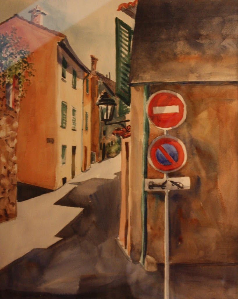 Arret, framed watercolor, approx. 24" x 30" $575 by Gwendolyn Evans